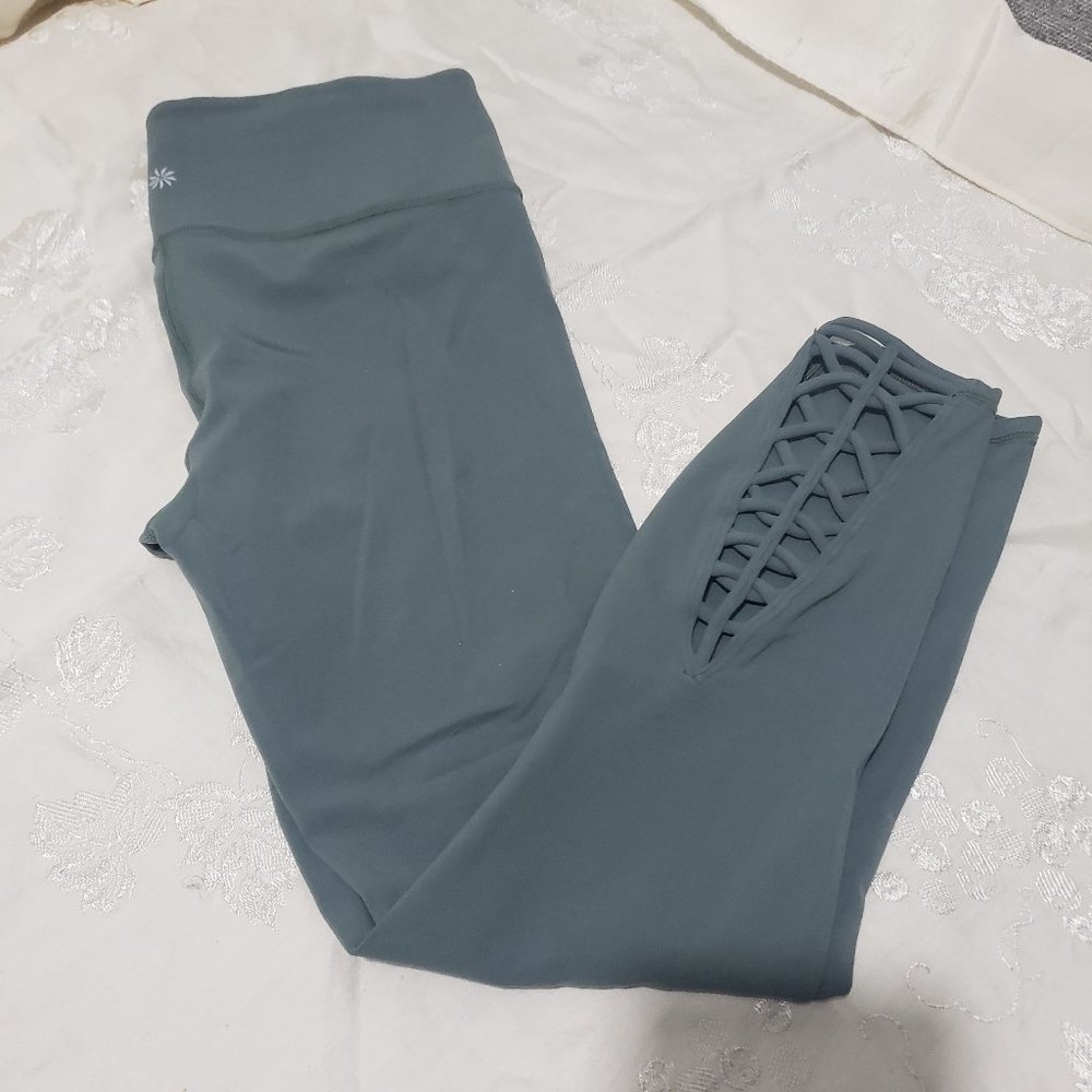Athleta Green Activewear Leggings Pants Nylon Blend Macrame S